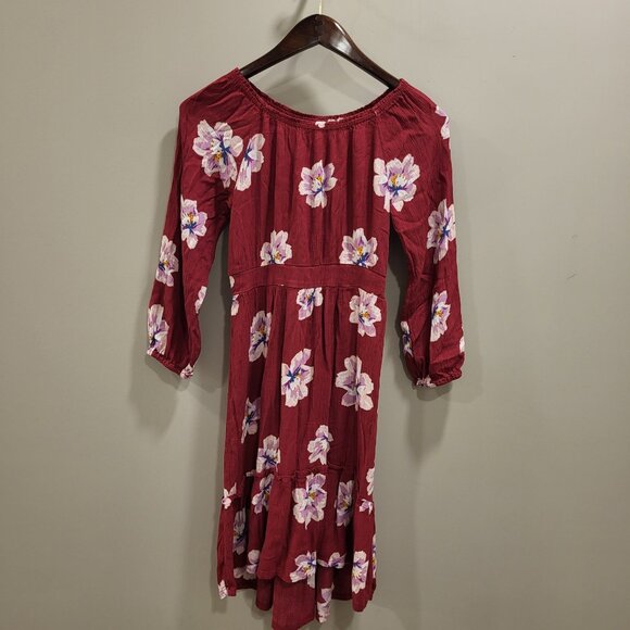 Old Navy Women Red Floral Dress Size XL Casual Boho Beach Hem Ruffle - Picture 1 of 5